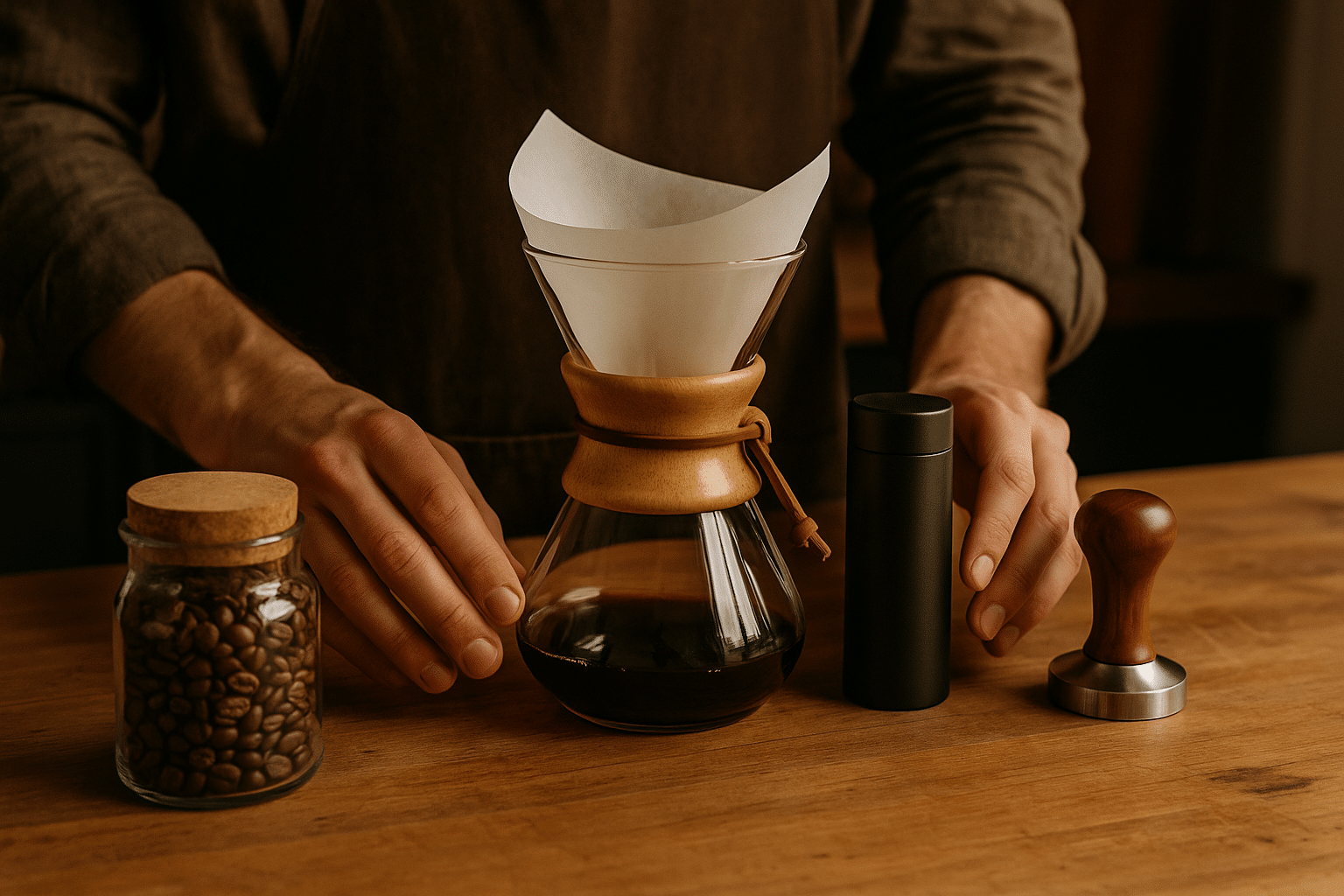 Artisan préparant du matériel de café